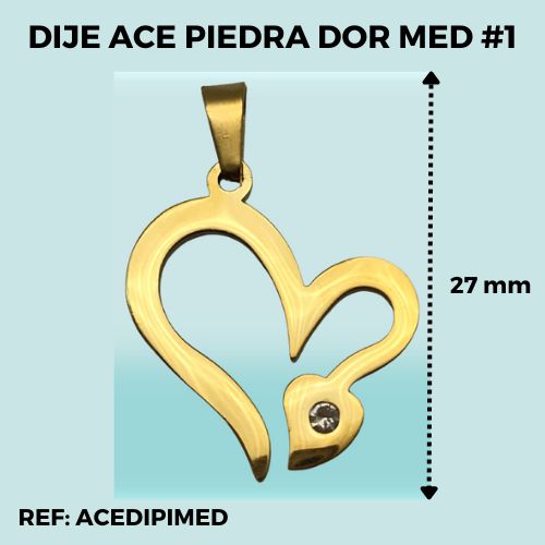DIJE CORAZÓN ACERO PIEDRA BRILLANTE DORADO #01 (POR UNIDAD)