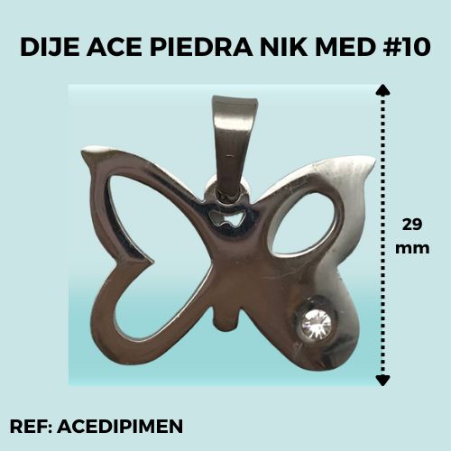 DIJE MARIPOSA ACERO PIEDRA BRILLANTE NIKEL #10 (POR UNIDAD)