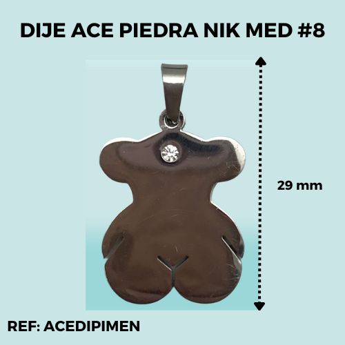 DIJE OSO ACERO PIEDRA BRILLANTE NIKEL #08 (POR UNIDAD)