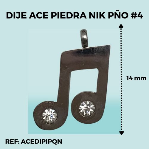 DIJE NOTA MUSICAL PEQUEÑA ACERO PIEDRA BRILLANTE NIKEL #4 (POR UNIDAD)