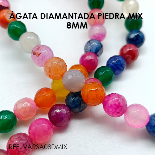 Color Agata ÁGATA PIEDRA DIAMANTADA 8MM MIX COLOR (SARTA) – Perlas y Herrajes