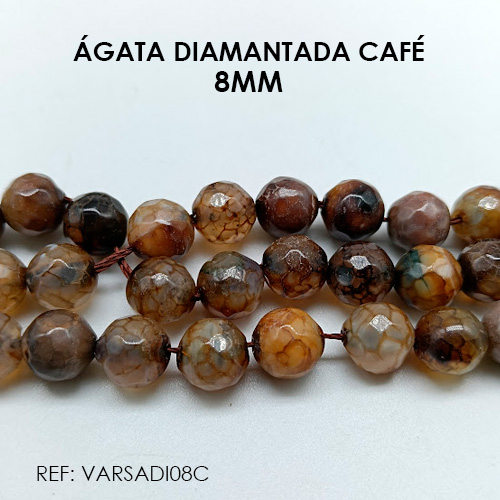 ÁGATA PIEDRA DIAMANTADA 8MM CAFÉ (SARTA)