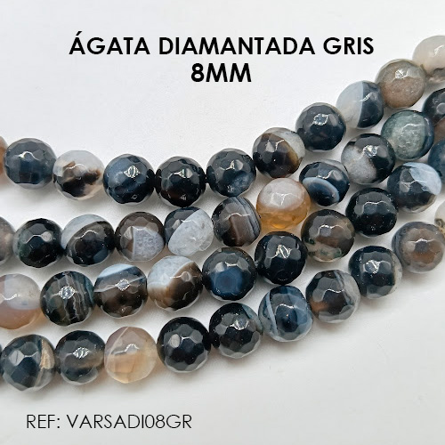 ÁGATA PIEDRA DIAMANTADA 8MM GRIS (SARTA)