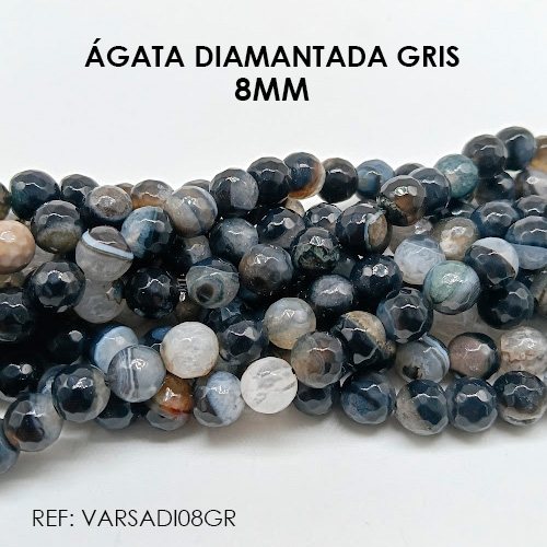 ÁGATA PIEDRA DIAMANTADA 8MM GRIS (SARTA) - Imagen 2