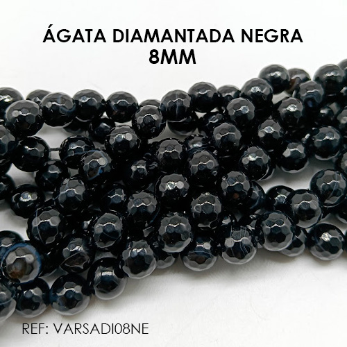 ÁGATA PIEDRA DIAMANTADA 8MM NEGRA (SARTA) - Imagen 2