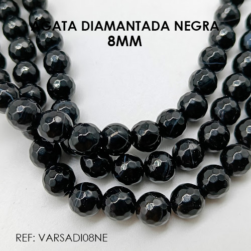 ÁGATA PIEDRA DIAMANTADA 8MM NEGRA (SARTA)