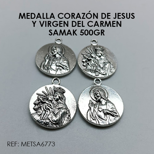 MEDALLA CORAZÓN DE JESÚS Y VIRGEN DEL CARMEN x500gr (samak 6773) - Imagen 2