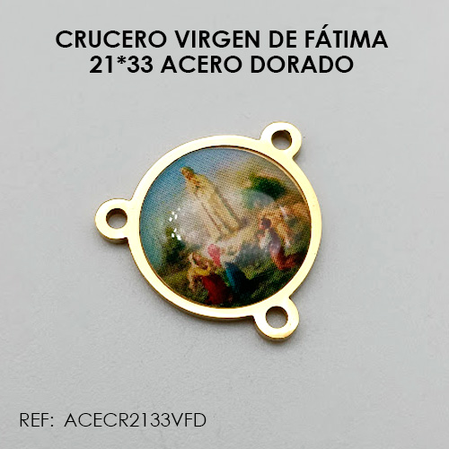 CRUCERO REDONDO VIRGEN DE FÁTIMA DORADO (21*33 ACERO)