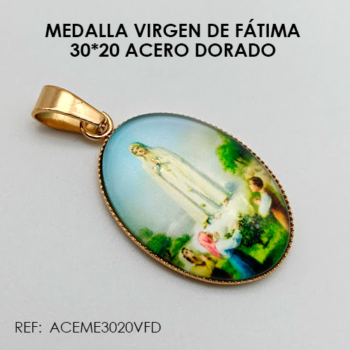 MEDALLA VIRGEN DE FÁTIMA DORADO (30*20 ACERO)