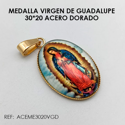 MEDALLA VIRGEN DE GUADALUPE DORADO (30*20 ACERO)