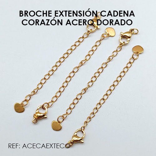 BROCHE EXTENSIÓN CADENA CORAZÓN ACERO DORADO (POR UNIDAD) - Imagen 2