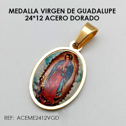 MEDALLA VIRGEN DE GUADALUPE DORADO (24*12 ACERO)