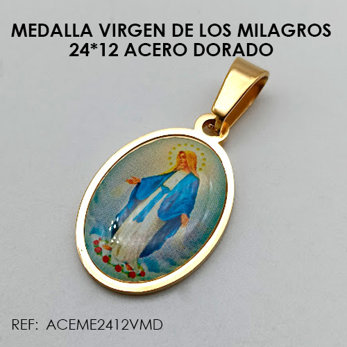MEDALLA VIRGEN DE LOS MILAGROS DORADO (24*12 ACERO)