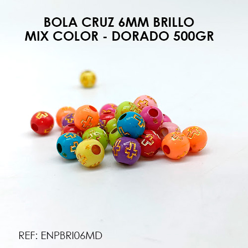 BOLA CRUZ 6MM MIX COLOR - DORADO BRILLO (500GR)