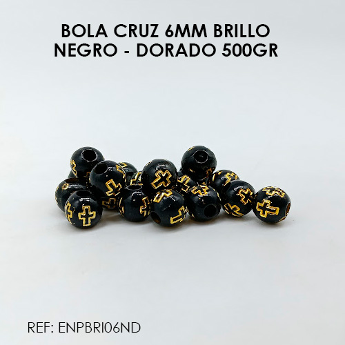 BOLA CRUZ 6MM NEGRO - DORADO BRILLO (500GR)