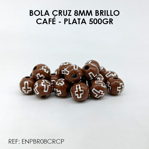 BOLA CRUZ 8MM CAFÉ - PLATA BRILLO (500GR)
