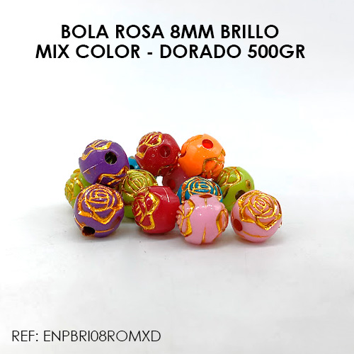 BOLA ROSA 8MM MIX COLOR - DORADO BRILLO (500GR)