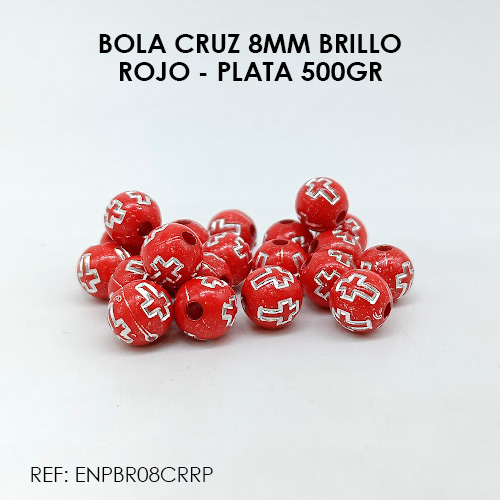 BOLA CRUZ 8MM ROJO - PLATA BRILLO (500GR)