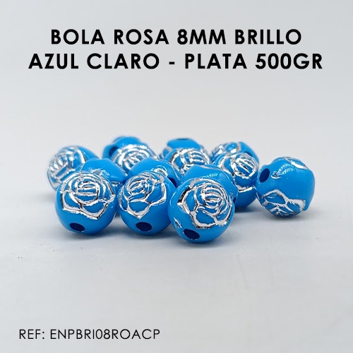 BOLA ROSA 8MM AZUL CLARO - PLATA BRILLO (500GR)